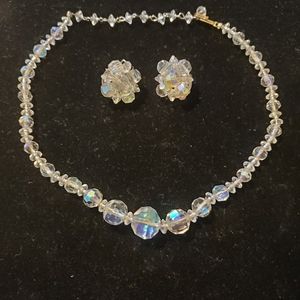 Vintage Clear Aurora Borealis choker necklace and Earrings